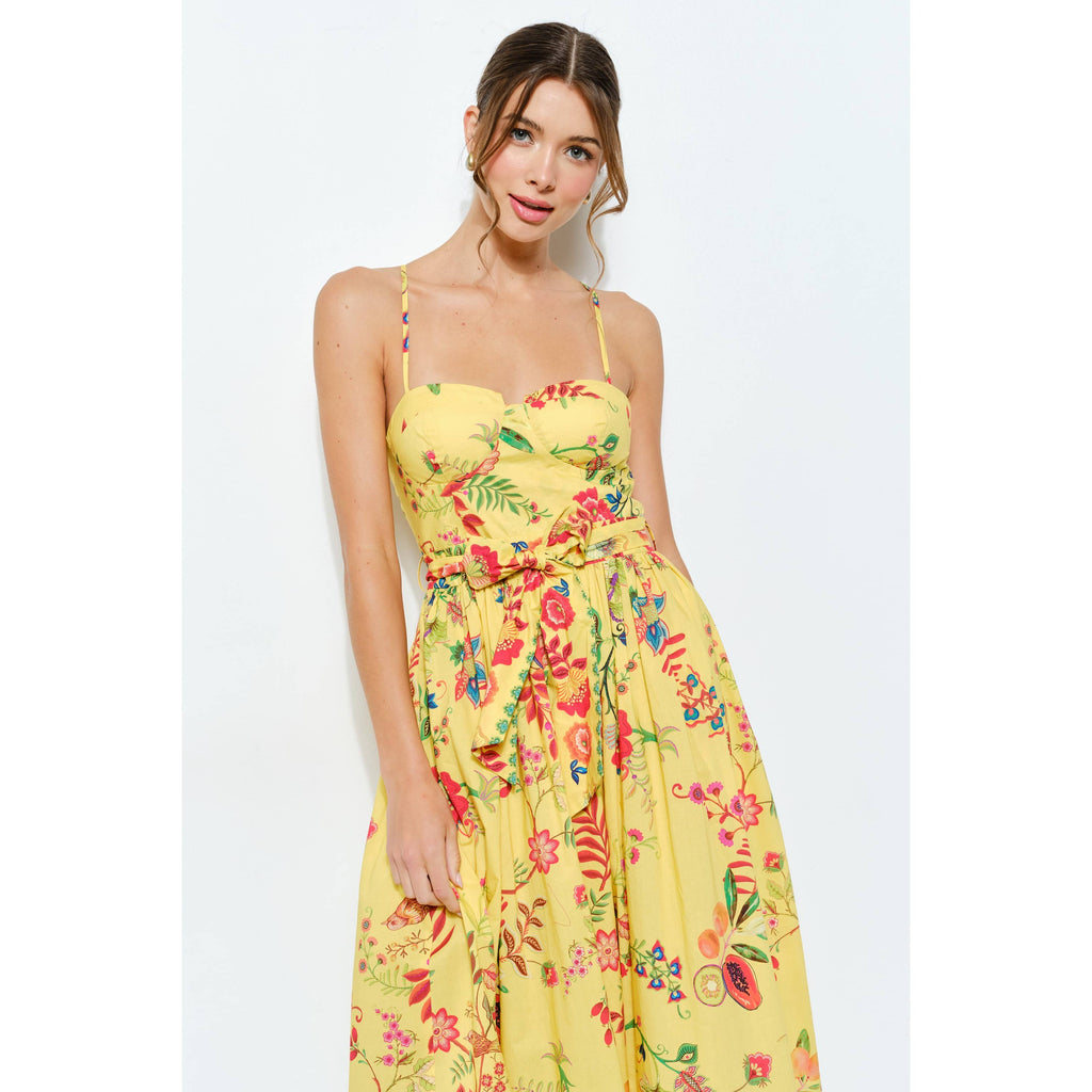 Floral Embroidered Bustier Midi Dress