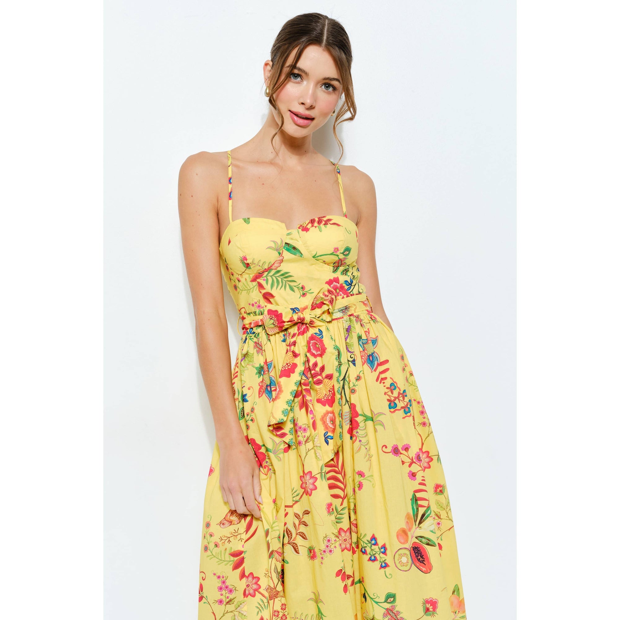 Floral Embroidered Bustier Midi Dress