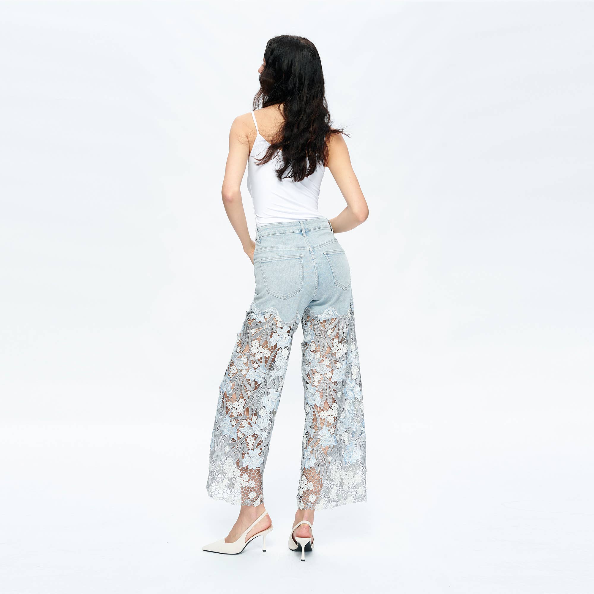 High Rise Wide Leg Jean with Lace
