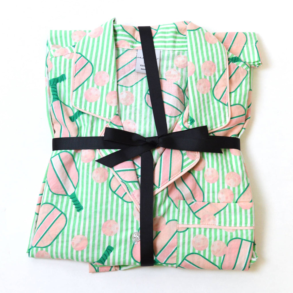 Pickleball Stripe PJ Set with Shorts & Long Sleeve Top