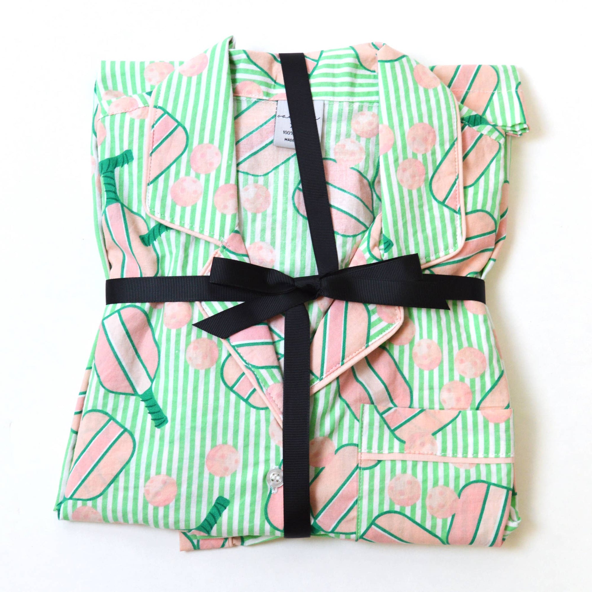 Pickleball Stripe PJ Set with Shorts & Long Sleeve Top