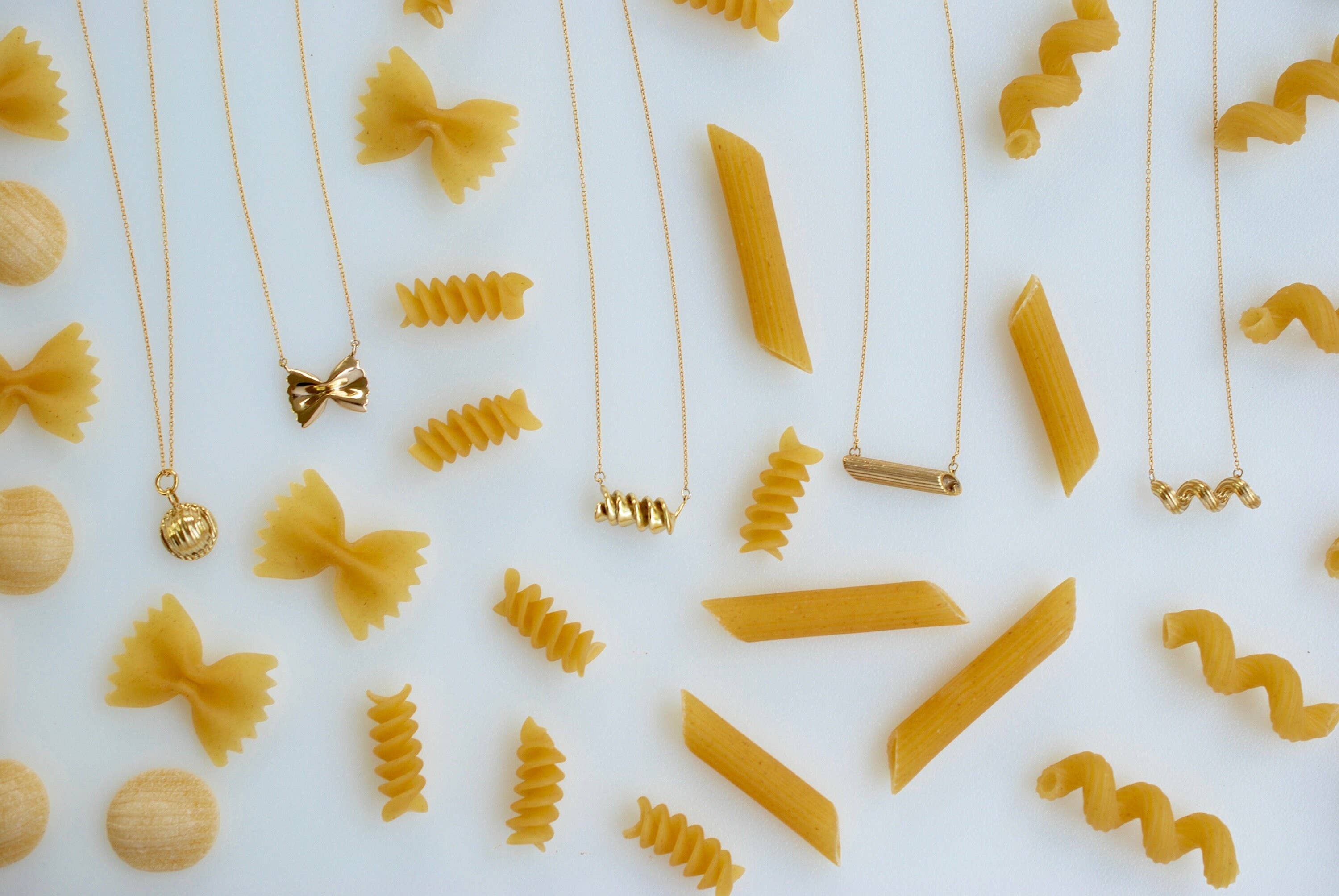 Farfalle Pasta Necklace, Yellow Gold Plated By Delicacies Jewelry - Every Purchase Helps Fight Hunger! (Food Jewelry, Gift For Her)
