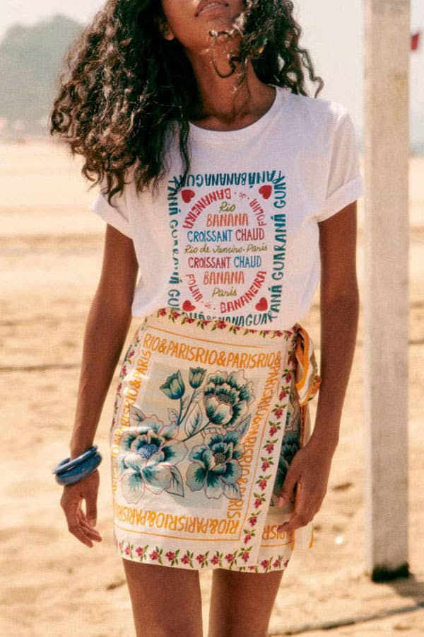 Vacation Print Asymmetrical Mini Skirt