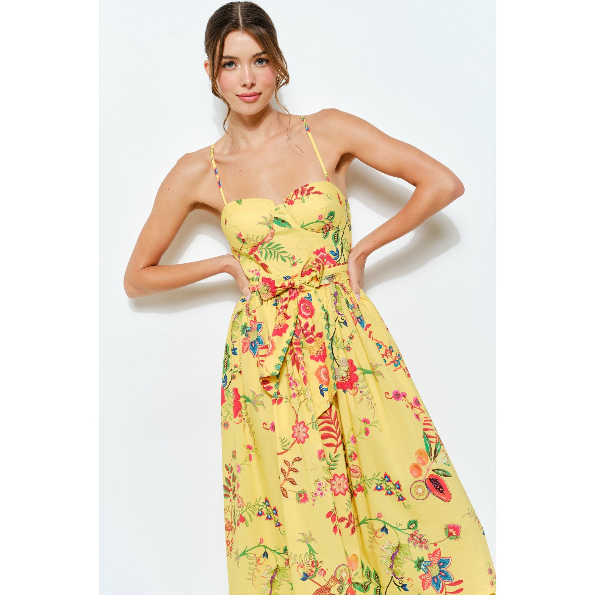 Floral Embroidered Bustier Midi Dress