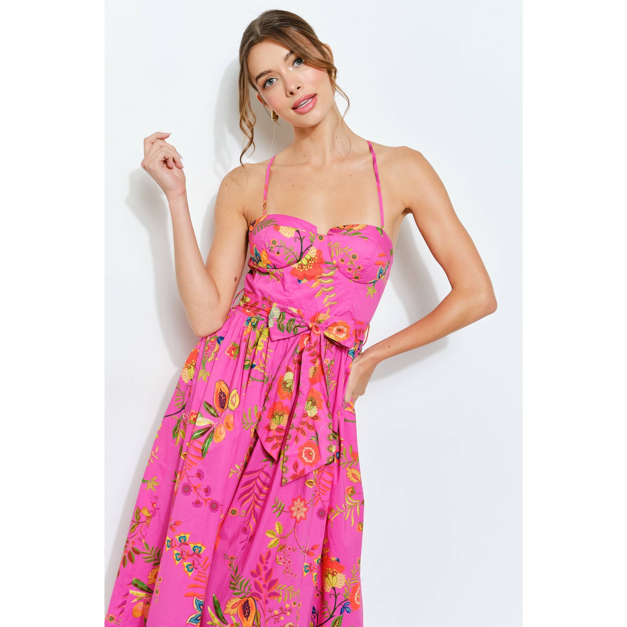 Floral Embroidered Bustier Midi Dress