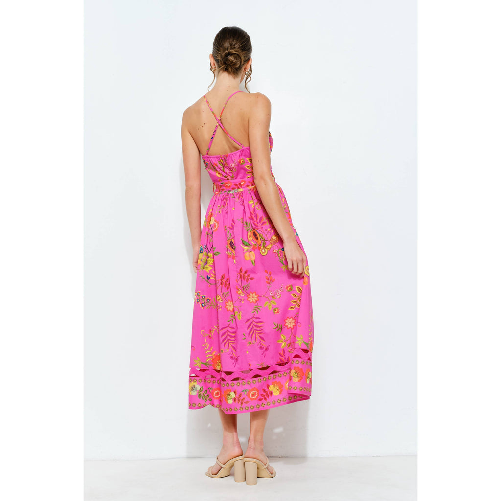 Floral Embroidered Bustier Midi Dress
