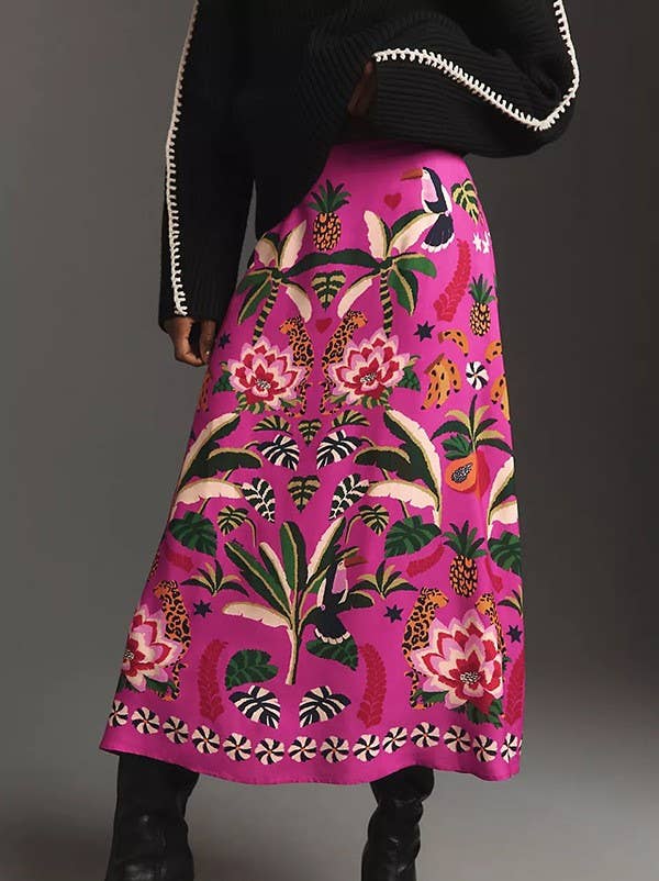 High-Waisted Botanical Print Skirt