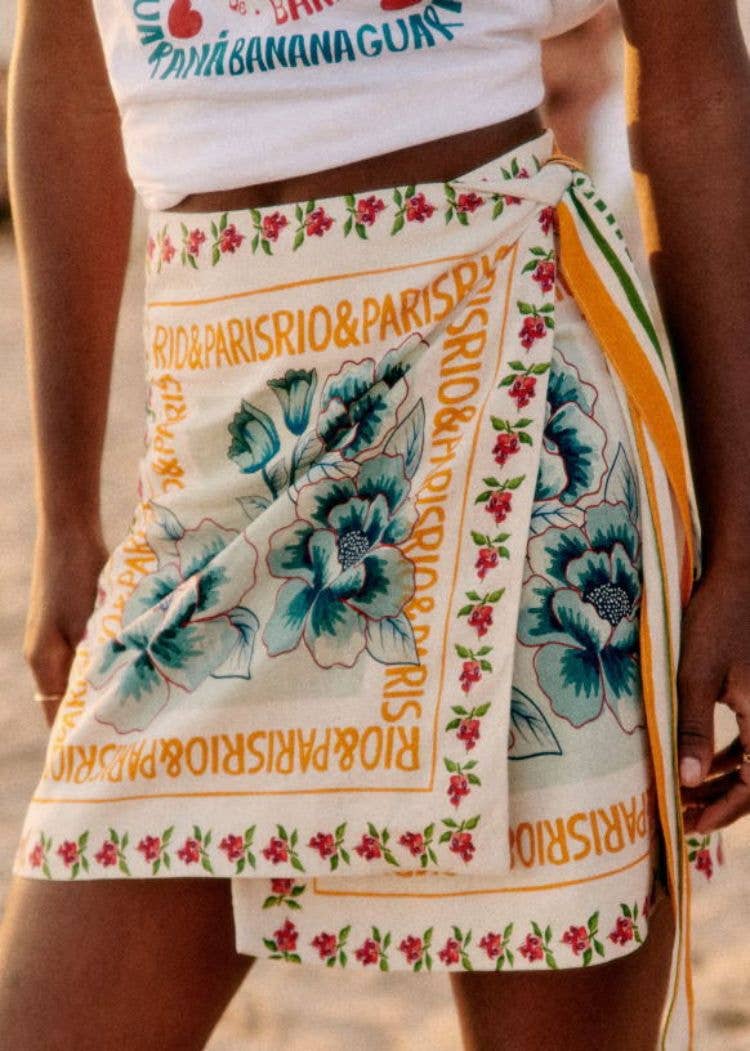 Vacation Print Asymmetrical Mini Skirt