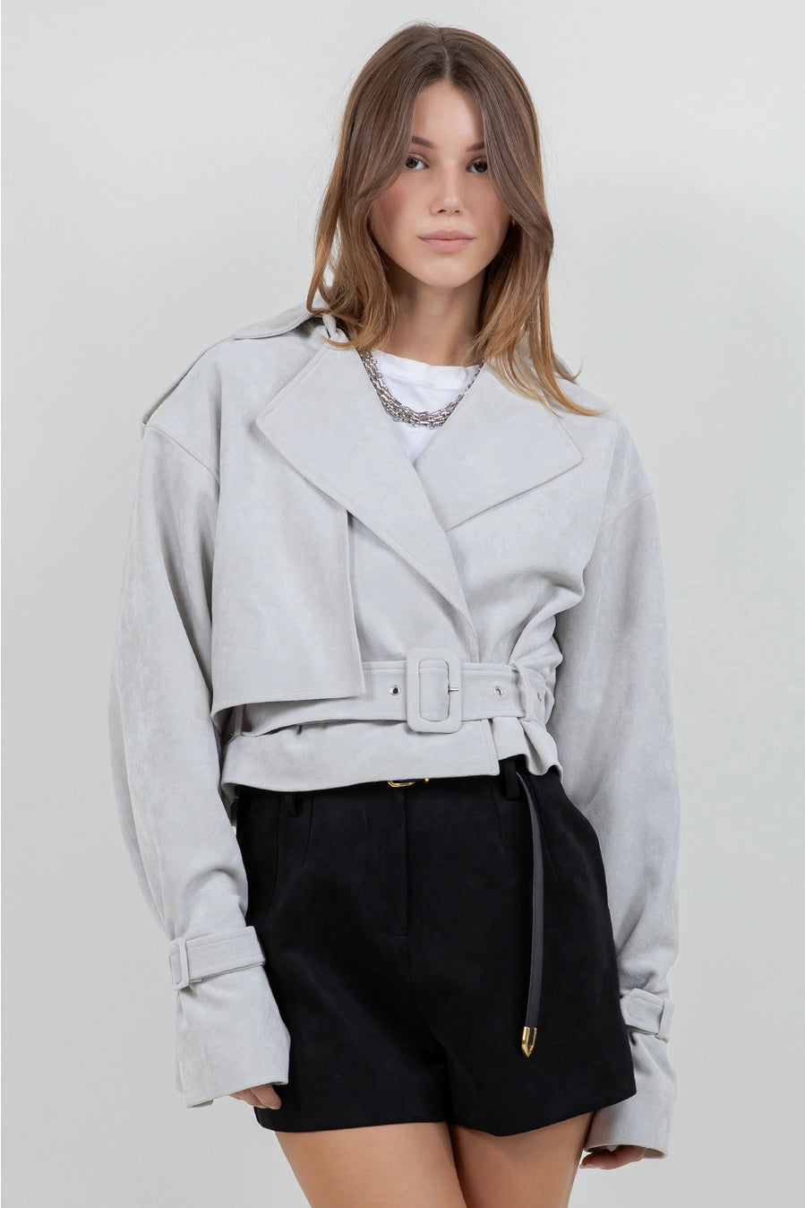 Suede Moto Jacket with Adjustable Belt