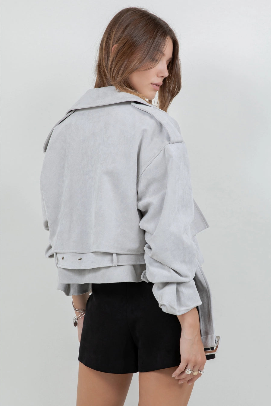 Suede Moto Jacket with Adjustable Belt