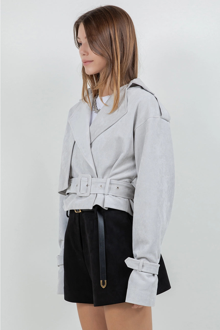 Suede Moto Jacket with Adjustable Belt