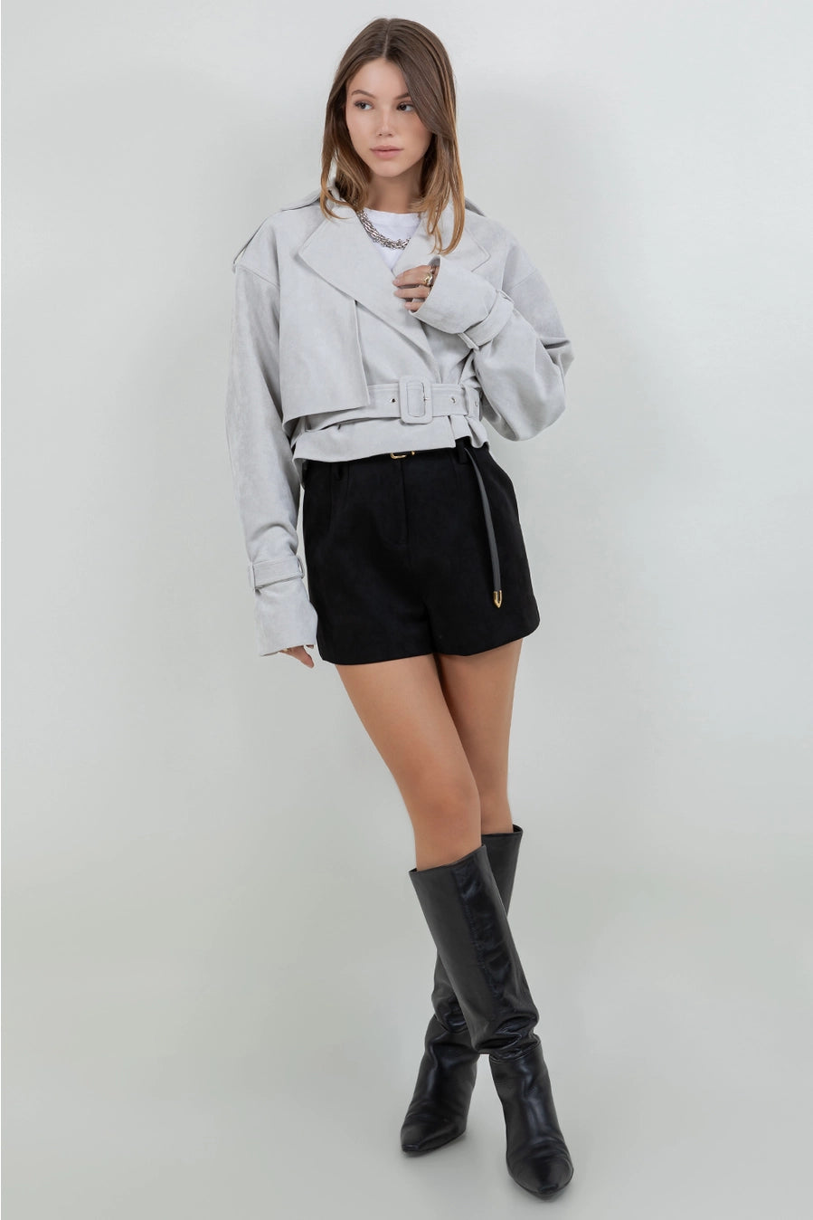 Suede Moto Jacket with Adjustable Belt