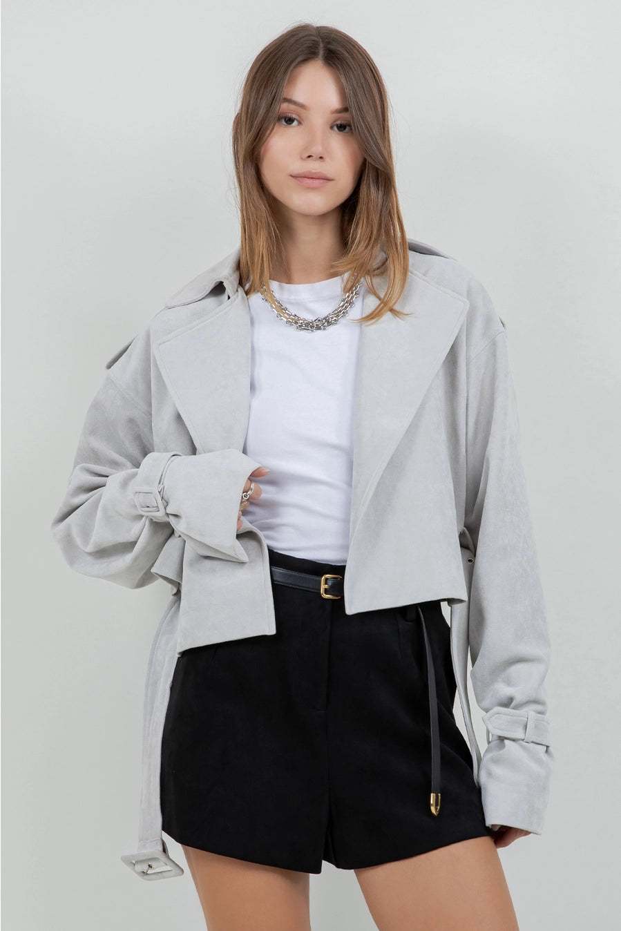 Suede Moto Jacket with Adjustable Belt