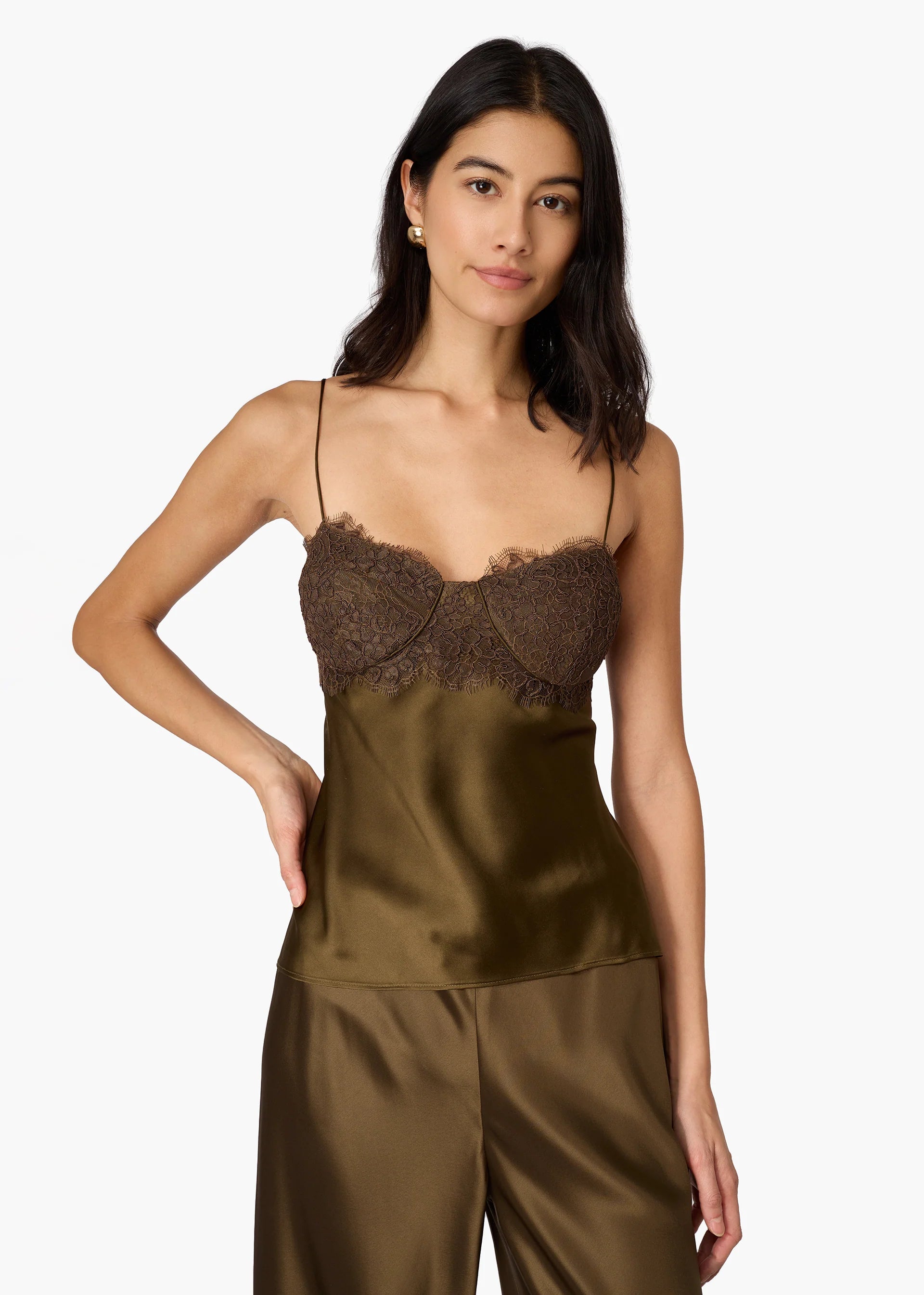 Zoie Bustier Silk Camisole Grove